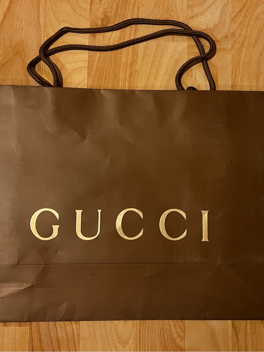 GUCCI paper gift bag Gucci Brown with Gold Logo Shopping Bag with Brown Handles